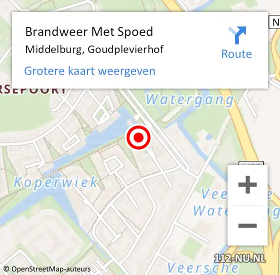 Locatie op kaart van de 112 melding: Brandweer Met Spoed Naar Middelburg, Goudplevierhof op 4 december 2022 05:21