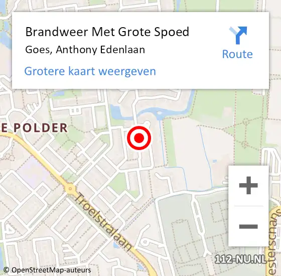 Locatie op kaart van de 112 melding: Brandweer Met Grote Spoed Naar Goes, Anthony Edenlaan op 4 december 2022 06:11