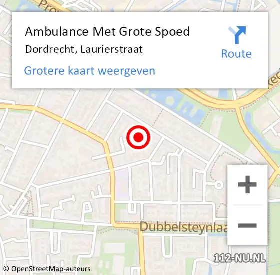 Locatie op kaart van de 112 melding: Ambulance Met Grote Spoed Naar Dordrecht, Laurierstraat op 4 december 2022 07:03