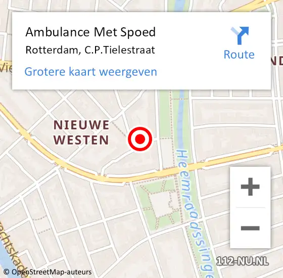 Locatie op kaart van de 112 melding: Ambulance Met Spoed Naar Rotterdam, C.P.Tielestraat op 4 december 2022 08:17
