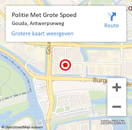 Locatie op kaart van de 112 melding: Politie Met Grote Spoed Naar Gouda, Antwerpseweg op 4 december 2022 08:36