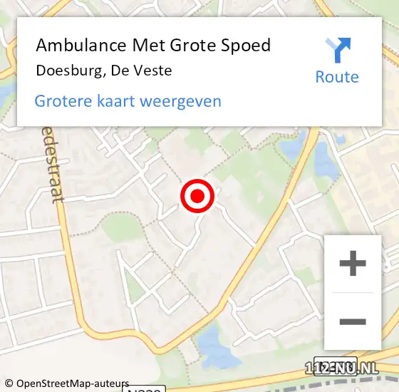 Locatie op kaart van de 112 melding: Ambulance Met Grote Spoed Naar Doesburg, De Veste op 4 december 2022 09:08