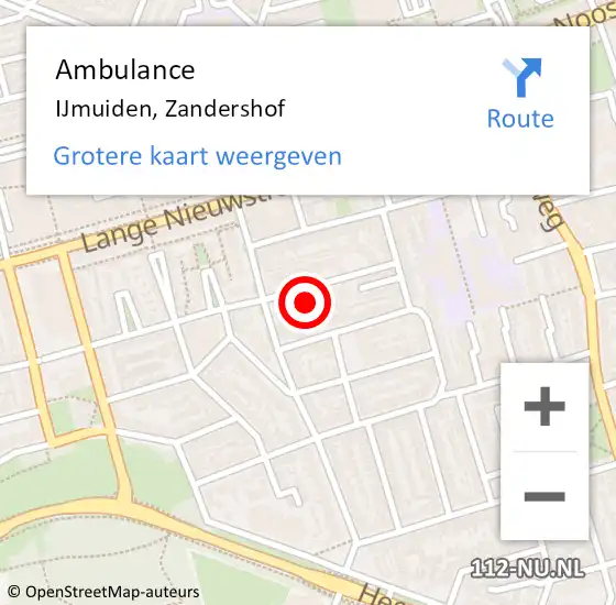 Locatie op kaart van de 112 melding: Ambulance IJmuiden, Zandershof op 4 december 2022 09:31