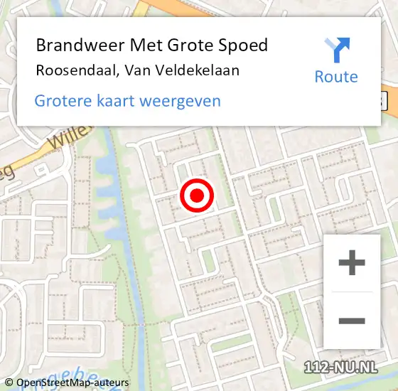 Locatie op kaart van de 112 melding: Brandweer Met Grote Spoed Naar Roosendaal, Van Veldekelaan op 4 december 2022 09:55