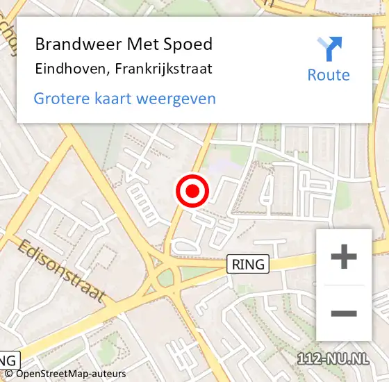 Locatie op kaart van de 112 melding: Brandweer Met Spoed Naar Eindhoven, Frankrijkstraat op 4 december 2022 10:03