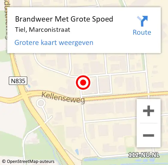 Locatie op kaart van de 112 melding: Brandweer Met Grote Spoed Naar Tiel, Marconistraat op 4 december 2022 10:16