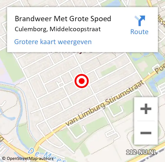 Locatie op kaart van de 112 melding: Brandweer Met Grote Spoed Naar Culemborg, Middelcoopstraat op 4 december 2022 10:29