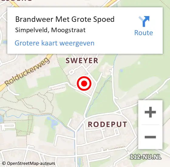 Locatie op kaart van de 112 melding: Brandweer Met Grote Spoed Naar Simpelveld, Moogstraat op 4 december 2022 10:35