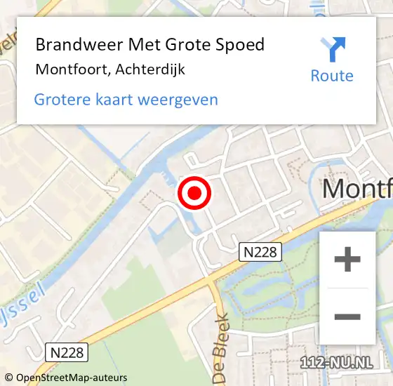 Locatie op kaart van de 112 melding: Brandweer Met Grote Spoed Naar Montfoort, Achterdijk op 4 december 2022 11:01