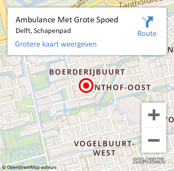 Locatie op kaart van de 112 melding: Ambulance Met Grote Spoed Naar Delft, Schapenpad op 4 december 2022 11:01