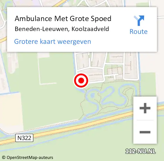 Locatie op kaart van de 112 melding: Ambulance Met Grote Spoed Naar Beneden-Leeuwen, Koolzaadveld op 4 december 2022 11:10