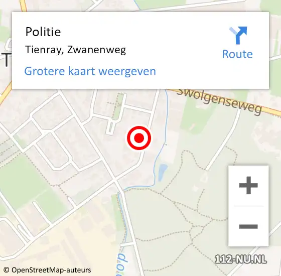 Locatie op kaart van de 112 melding: Politie Tienray, Zwanenweg op 4 december 2022 11:13