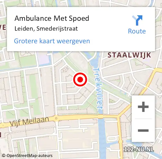 Locatie op kaart van de 112 melding: Ambulance Met Spoed Naar Leiden, Smederijstraat op 4 december 2022 11:21