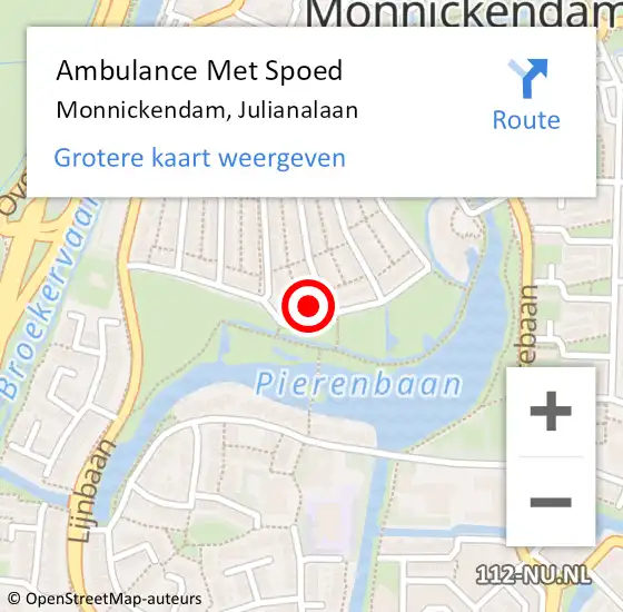 Locatie op kaart van de 112 melding: Ambulance Met Spoed Naar Monnickendam, Julianalaan op 4 december 2022 11:32