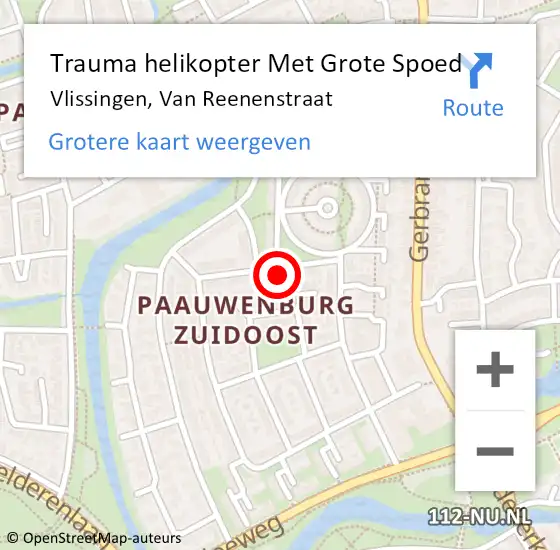 Locatie op kaart van de 112 melding: Trauma helikopter Met Grote Spoed Naar Vlissingen, Van Reenenstraat op 4 december 2022 11:35