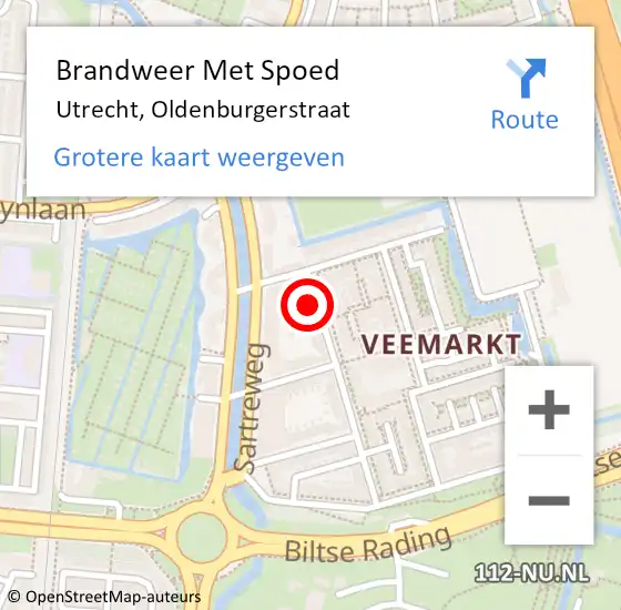 Locatie op kaart van de 112 melding: Brandweer Met Spoed Naar Utrecht, Oldenburgerstraat op 4 december 2022 11:39