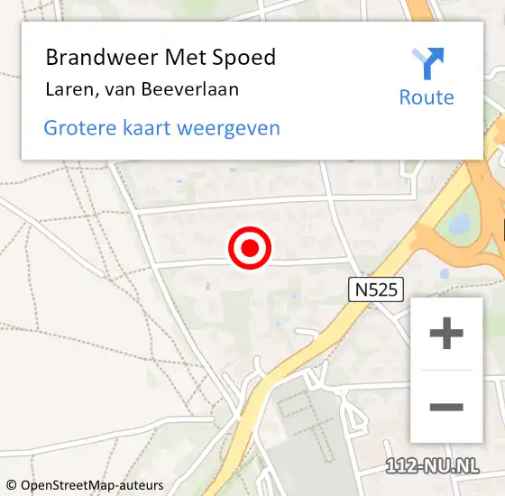 Locatie op kaart van de 112 melding: Brandweer Met Spoed Naar Laren, van Beeverlaan op 4 december 2022 11:43