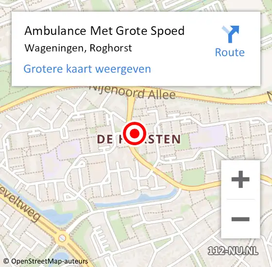 Locatie op kaart van de 112 melding: Ambulance Met Grote Spoed Naar Wageningen, Roghorst op 4 december 2022 12:29