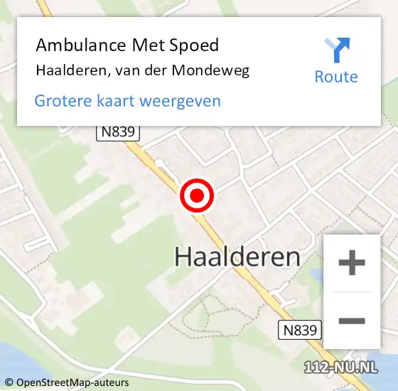 Locatie op kaart van de 112 melding: Ambulance Met Spoed Naar Haalderen, van der Mondeweg op 4 december 2022 12:36