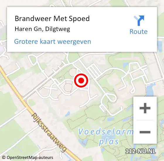 Locatie op kaart van de 112 melding: Brandweer Met Spoed Naar Haren Gn, Dilgtweg op 4 december 2022 12:36