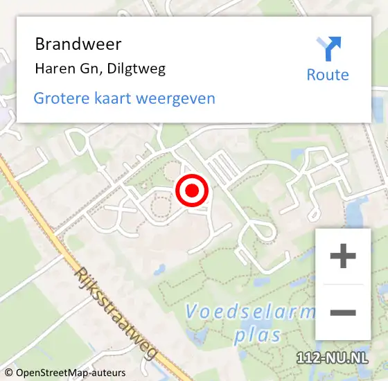 Locatie op kaart van de 112 melding: Brandweer Haren Gn, Dilgtweg op 4 december 2022 12:39