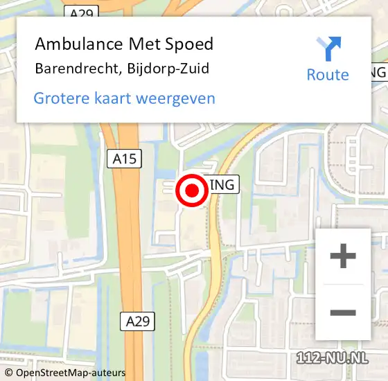 Locatie op kaart van de 112 melding: Ambulance Met Spoed Naar Barendrecht, Bijdorp-Zuid op 4 december 2022 12:45