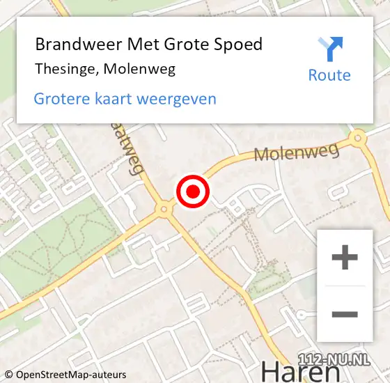 Locatie op kaart van de 112 melding: Brandweer Met Grote Spoed Naar Thesinge, Molenweg op 4 december 2022 12:50