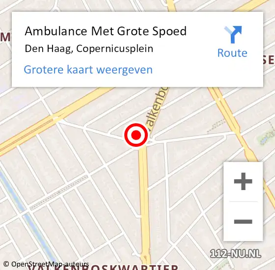 Locatie op kaart van de 112 melding: Ambulance Met Grote Spoed Naar Den Haag, Copernicusplein op 4 december 2022 13:02