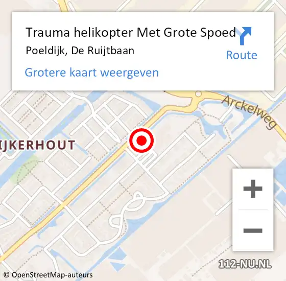 Locatie op kaart van de 112 melding: Trauma helikopter Met Grote Spoed Naar Poeldijk, De Ruijtbaan op 4 december 2022 13:11
