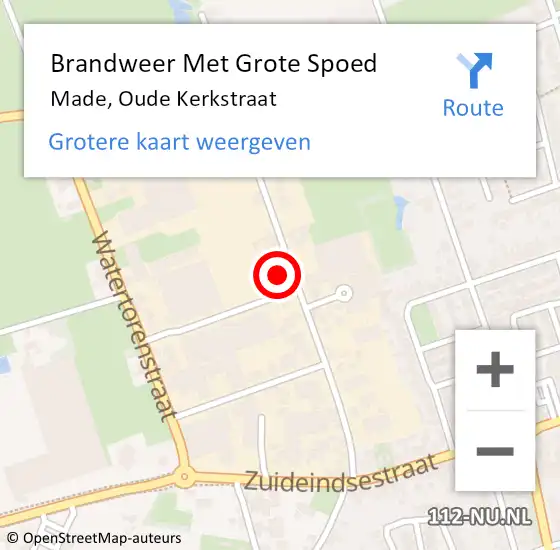 Locatie op kaart van de 112 melding: Brandweer Met Grote Spoed Naar Made, Oude Kerkstraat op 4 december 2022 13:37