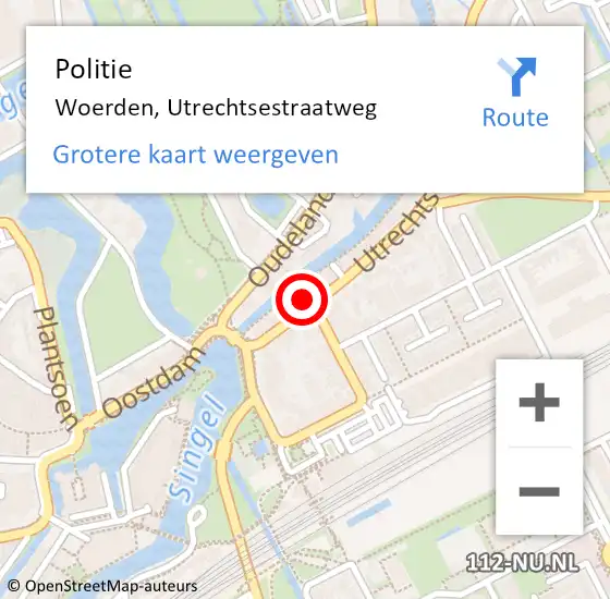 Locatie op kaart van de 112 melding: Politie Woerden, Utrechtsestraatweg op 4 december 2022 13:50