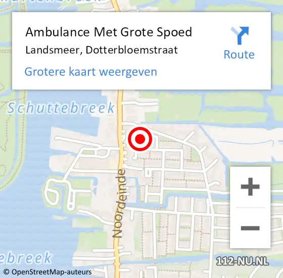 Locatie op kaart van de 112 melding: Ambulance Met Grote Spoed Naar Landsmeer, Dotterbloemstraat op 4 december 2022 13:53