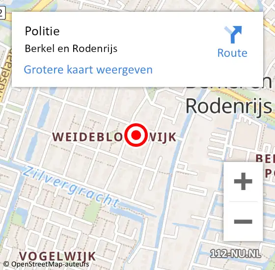 Locatie op kaart van de 112 melding: Politie Berkel en Rodenrijs op 4 december 2022 13:59