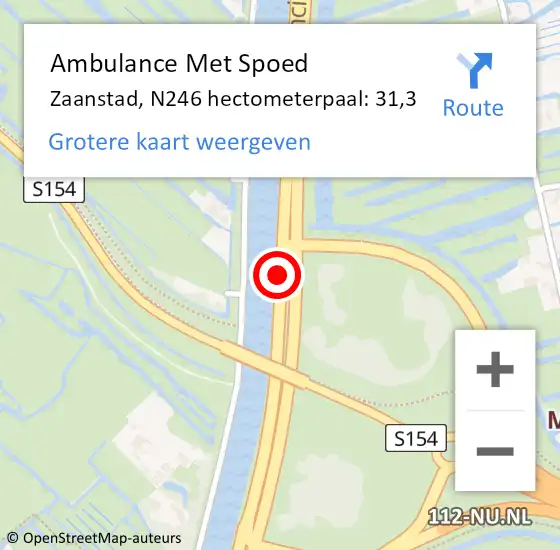 Locatie op kaart van de 112 melding: Ambulance Met Spoed Naar Zaanstad, N246 hectometerpaal: 31,3 op 4 december 2022 14:01