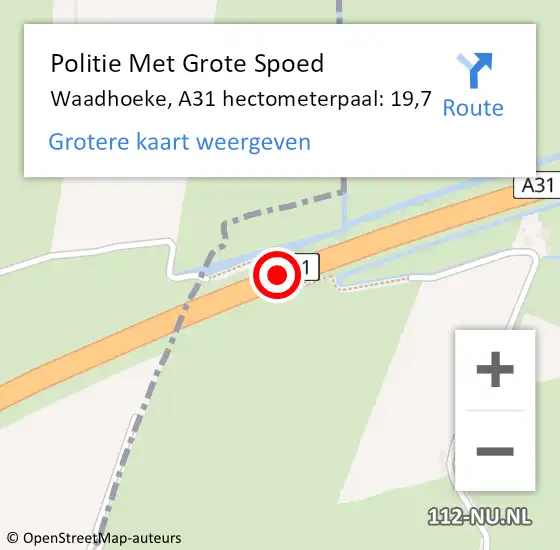 Locatie op kaart van de 112 melding: Politie Met Grote Spoed Naar Waadhoeke, A31 hectometerpaal: 19,7 op 4 december 2022 14:20