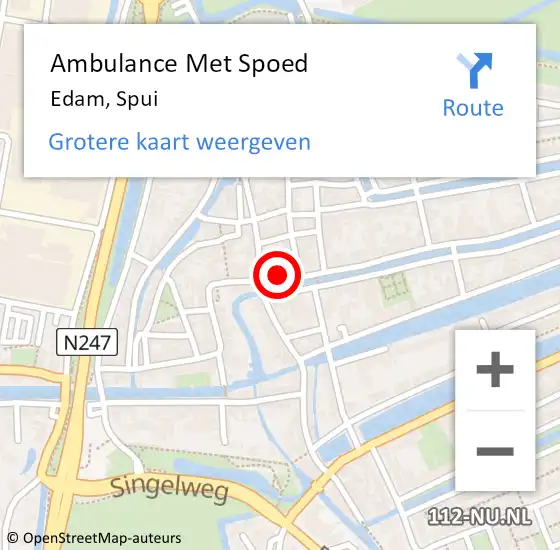 Locatie op kaart van de 112 melding: Ambulance Met Spoed Naar Edam, Spui op 4 december 2022 14:21