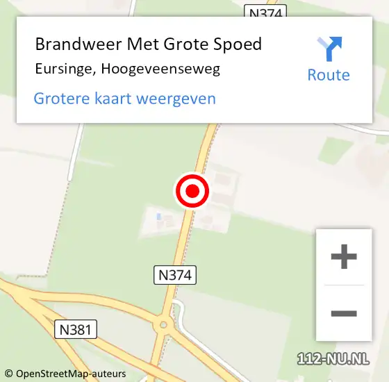 Locatie op kaart van de 112 melding: Brandweer Met Grote Spoed Naar Eursinge, Hoogeveenseweg op 7 augustus 2014 09:01