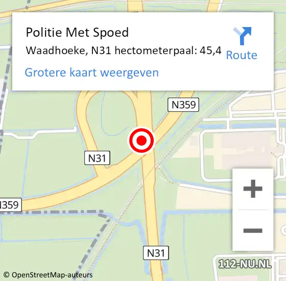 Locatie op kaart van de 112 melding: Politie Met Spoed Naar Waadhoeke, N31 hectometerpaal: 45,4 op 4 december 2022 14:46