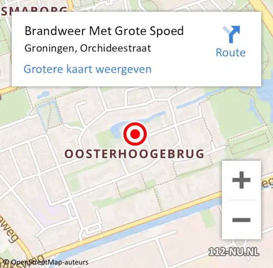Locatie op kaart van de 112 melding: Brandweer Met Grote Spoed Naar Groningen, Orchideestraat op 4 december 2022 14:53