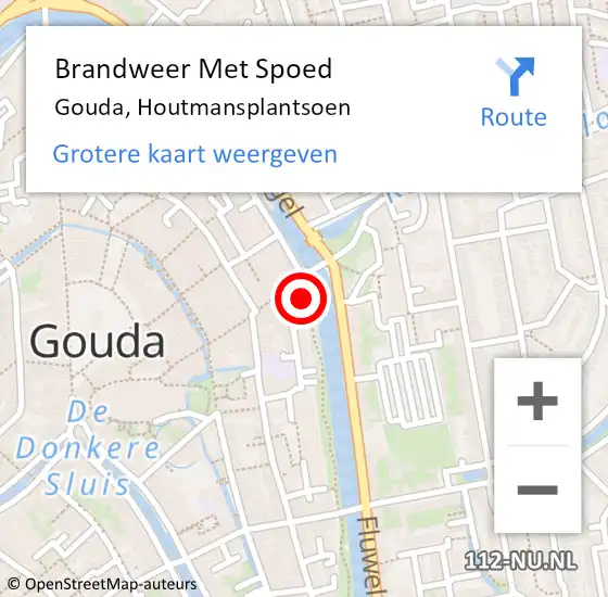 Locatie op kaart van de 112 melding: Brandweer Met Spoed Naar Gouda, Houtmansplantsoen op 4 december 2022 14:57