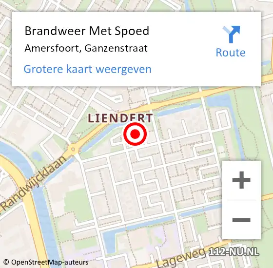 Locatie op kaart van de 112 melding: Brandweer Met Spoed Naar Amersfoort, Ganzenstraat op 4 december 2022 14:59