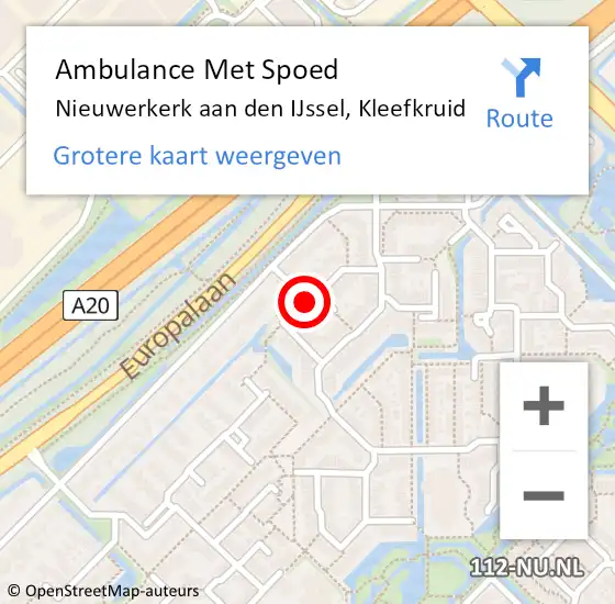 Locatie op kaart van de 112 melding: Ambulance Met Spoed Naar Nieuwerkerk aan den IJssel, Kleefkruid op 4 december 2022 15:04