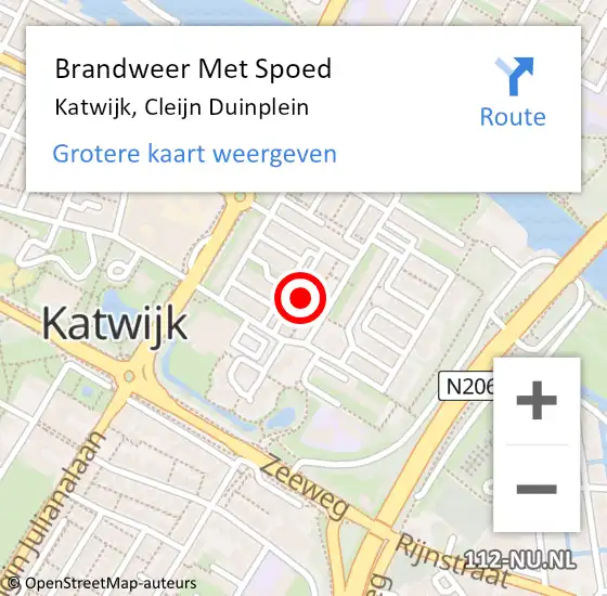 Locatie op kaart van de 112 melding: Brandweer Met Spoed Naar Katwijk, Cleijn Duinplein op 4 december 2022 15:07