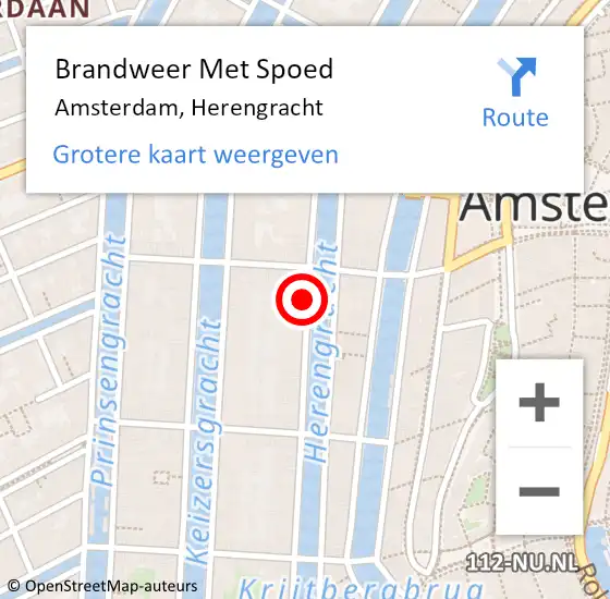 Locatie op kaart van de 112 melding: Brandweer Met Spoed Naar Amsterdam, Herengracht op 4 december 2022 15:10