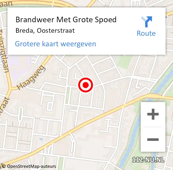 Locatie op kaart van de 112 melding: Brandweer Met Grote Spoed Naar Breda, Oosterstraat op 4 december 2022 15:20
