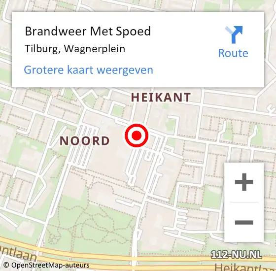 Locatie op kaart van de 112 melding: Brandweer Met Spoed Naar Tilburg, Wagnerplein op 4 december 2022 15:29