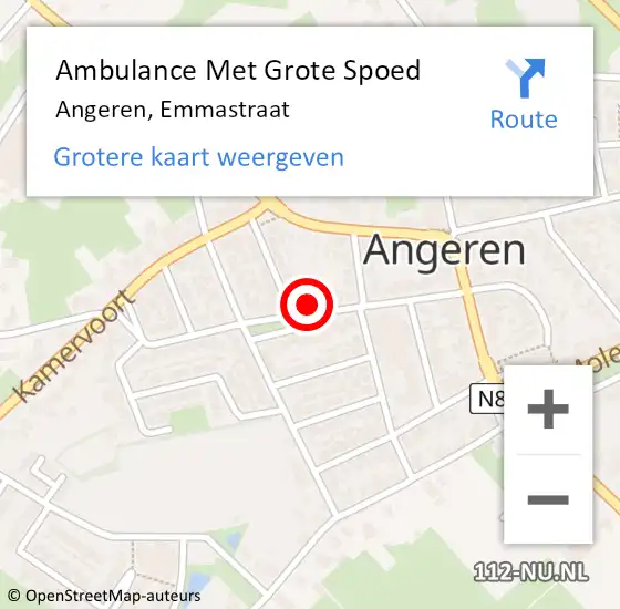 Locatie op kaart van de 112 melding: Ambulance Met Grote Spoed Naar Angeren, Emmastraat op 4 december 2022 15:33