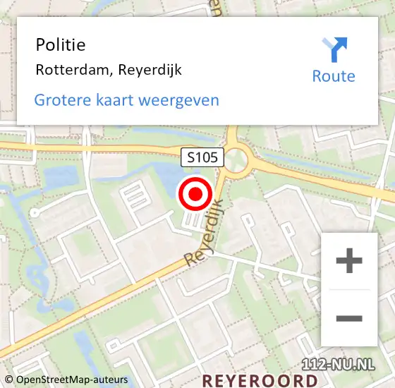 Locatie op kaart van de 112 melding: Politie Rotterdam, Reyerdijk op 4 december 2022 15:35