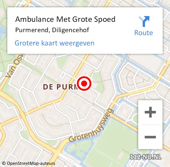 Locatie op kaart van de 112 melding: Ambulance Met Grote Spoed Naar Purmerend, Diligencehof op 4 december 2022 15:52