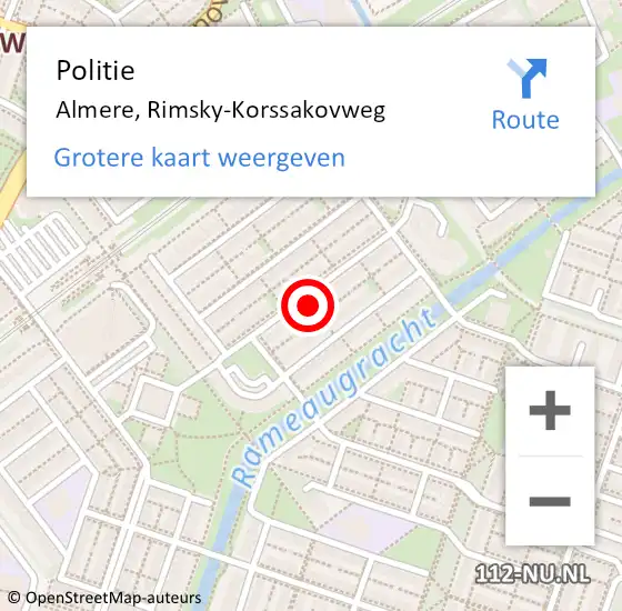 Locatie op kaart van de 112 melding: Politie Almere, Rimsky-Korssakovweg op 4 december 2022 15:55
